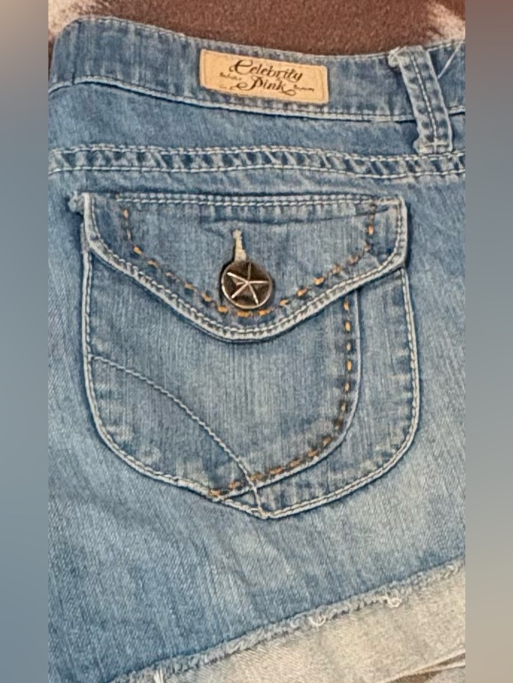 Celebrity Pink “RARE Western Star-Button Jean Shorts w/ Star-Button Flap Pockets
